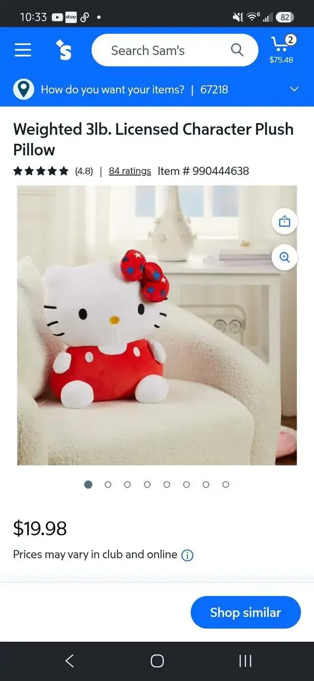 Sanrio Hello Kitty Weighted Plush Pillow 3 lbs Red Overalls Star Bow